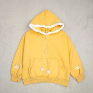 Yellow bunny embroidery fleece hoodie